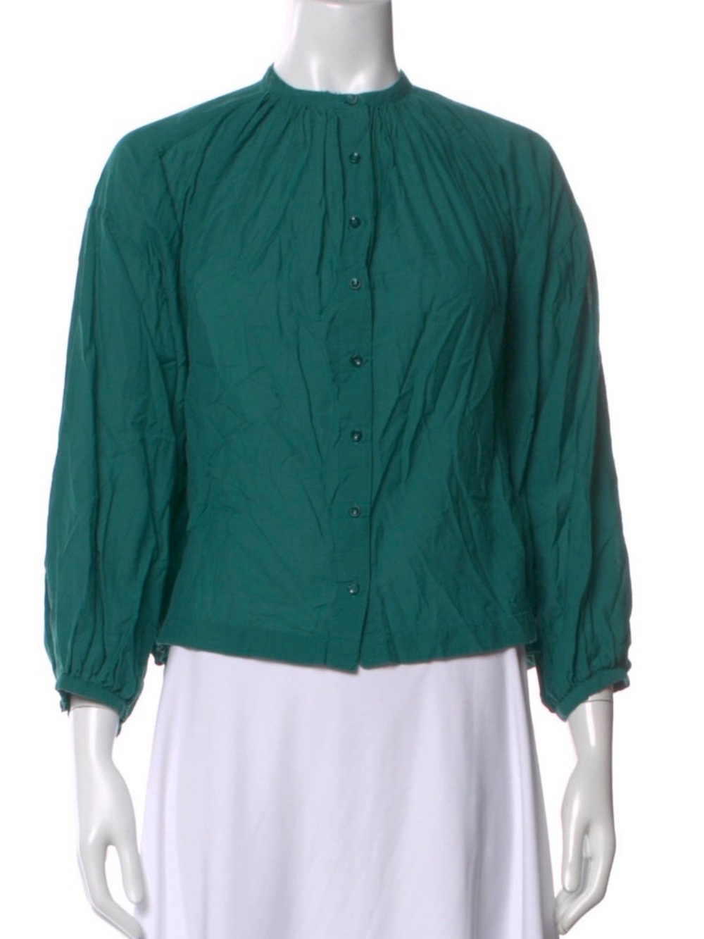 DÔEN Jane Blouse Teal Green Button Front Cotton Blend Top Size Small